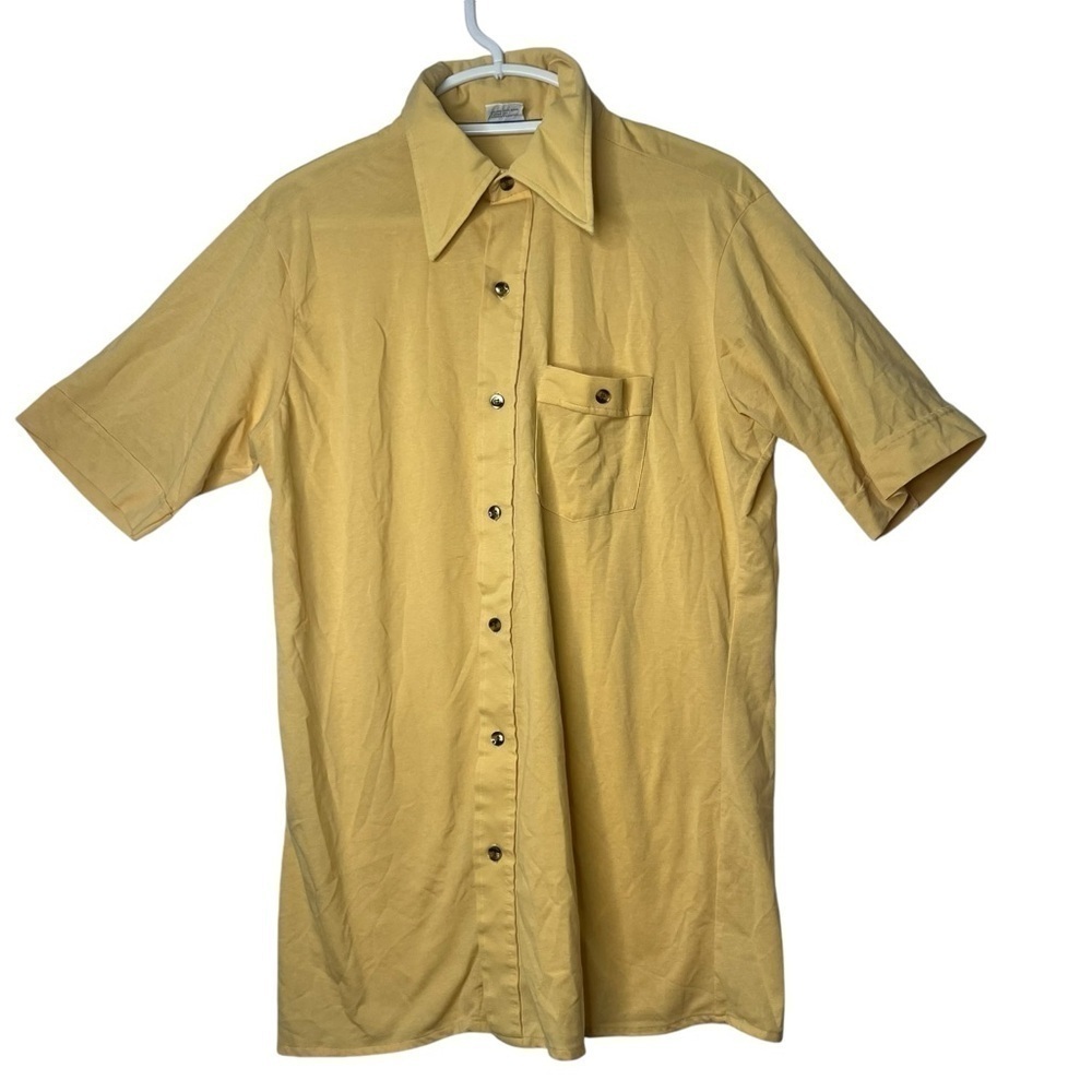 Vintage Montgomery Ward 60s 70s Collar Style Yellow Turtle Button Up